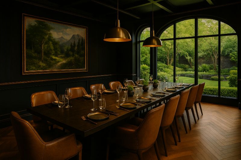 Grand Cru dining room with warm gold lighting